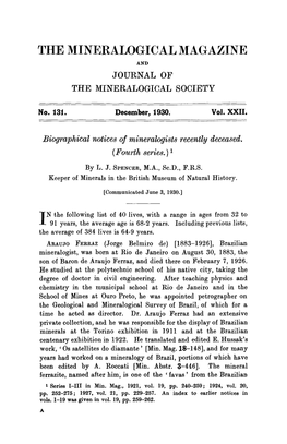 The Mineralogical Magazine and Journal of the Mineralogical Society