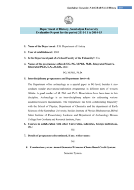 Department of History, Sambalpur University Evaluative Report for the Period 2010-11 to 2014-15