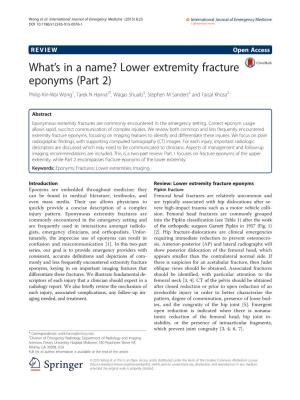 Lower Extremity Fracture Eponyms (Part 2) Philip Kin-Wai Wong1, Tarek N Hanna2*, Waqas Shuaib3, Stephen M Sanders4 and Faisal Khosa2