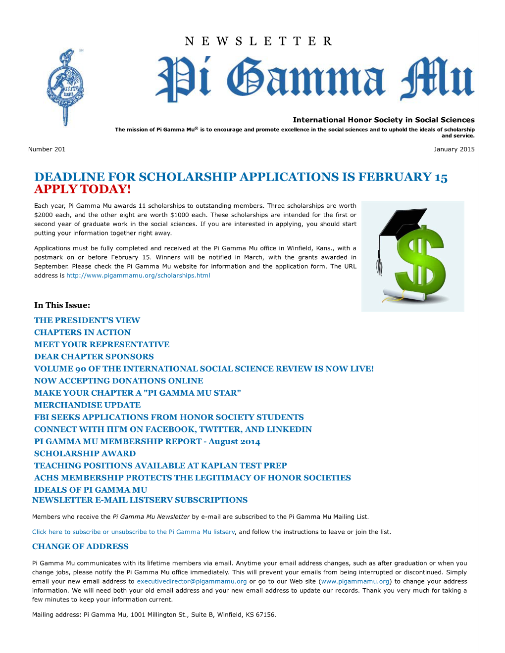 Pi Gamma Mu International Newsletter: January 2015