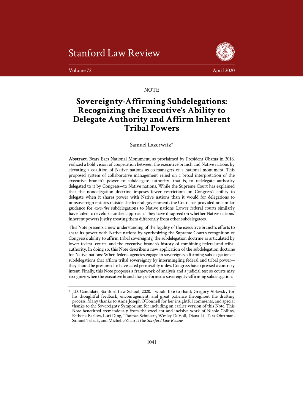 Sovereignty-Affirming Subdelegations: Recognizing the Executive’S Ability to Delegate Authority and Affirm Inherent Tribal Powers