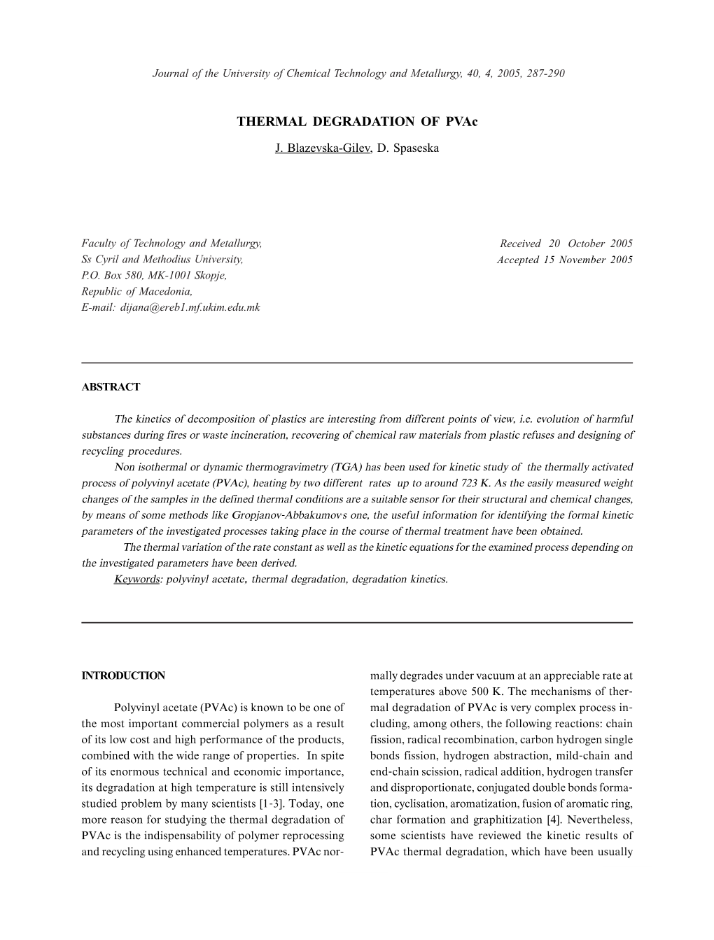 THERMAL DEGRADATION of Pvac