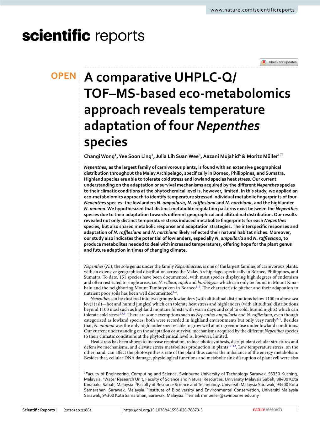 A Comparative UHPLC-Q/TOF–MS-Based Eco-Metabolomics