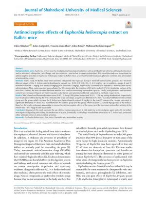 Antinociceptive Effects of Euphorbia Helioscopia Extract on Balb/C Mice