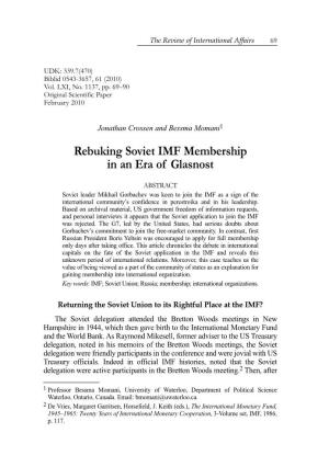 Rebuking Soviet IMF Membership in an Era of Glasnost