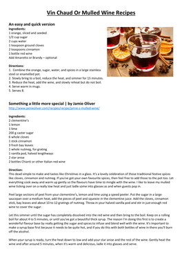 Vin Chaud Or Mulled Wine Recipes