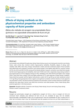 Effects of Drying Methods on the Physicochemical Properties And