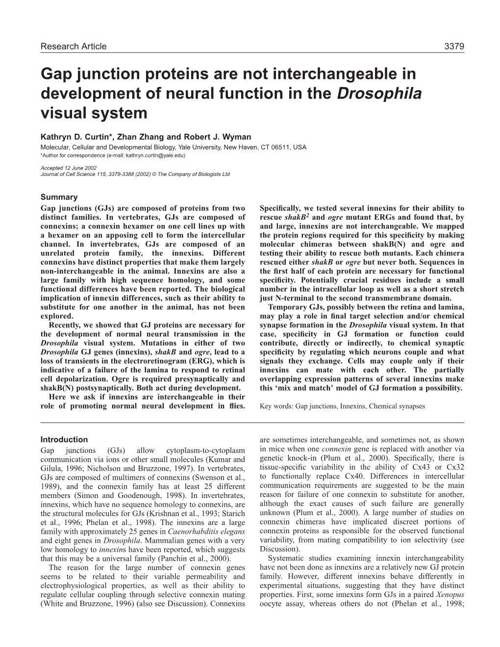 Innexin Specificity in Neural Development