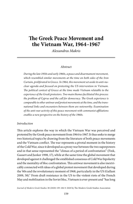 The Greek Peace Movement and the Vietnam War, 1964–1967 Alexandros Makris