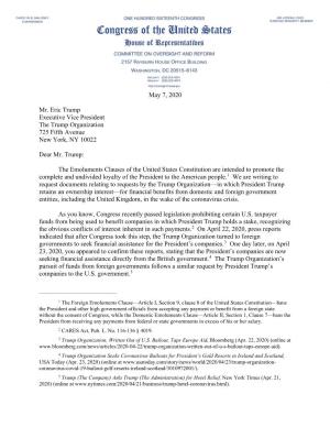 Letter to Eric Trump, Excutive Vice President of the Trump Organization