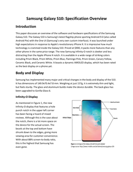 Samsung Galaxy S10: Specification Overview Introduction