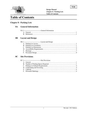 Chapter 8 - Parking Lots Table of Contents
