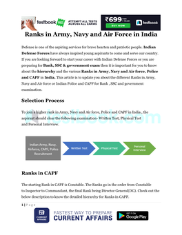 Ranks in Army, Navy and Air Force in India