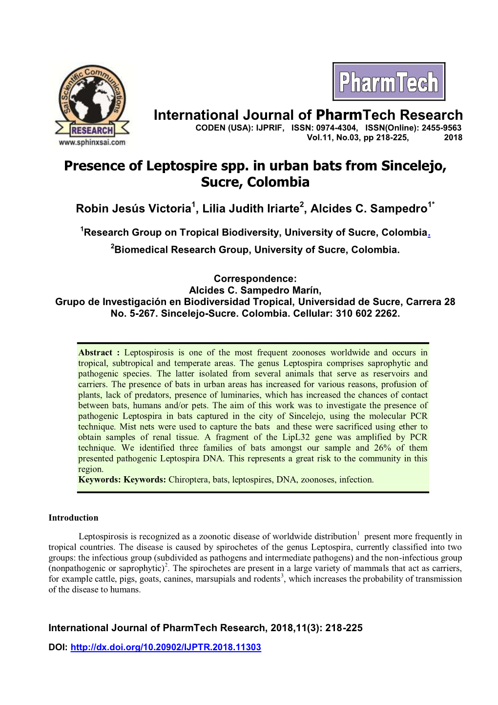 International Journal of Pharmtech Research CODEN (USA): IJPRIF, ISSN: 0974-4304, ISSN(Online): 2455-9563 Vol.11, No.03, Pp 218-225, 2018