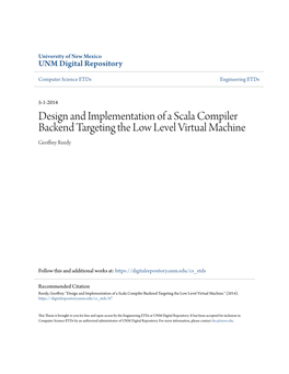 Design and Implementation of a Scala Compiler Backend Targeting the Low Level Virtual Machine Geoffrey Reedy