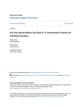 Put Your Money Where Your Butt Is: a Commitment Contract for Smoking Cessation