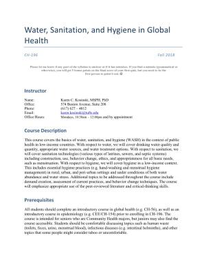 Water, Sanitation, and Hygiene in Global Health