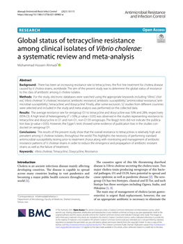 Global Status of Tetracycline Resistance Among Clinical Isolates of Vibrio Cholerae: a Systematic Review and Meta‑Analysis Mohammad Hossein Ahmadi*