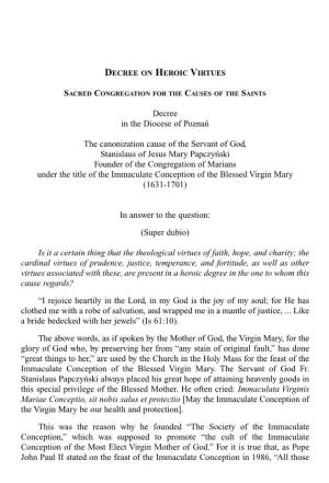 Decree in the Diocese of Pozna&lt; the Canonization Cause of the Servant