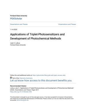 Applications of Triplet-Photosensitizers and Development of Photochemical Methods