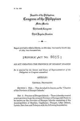 Republic Act No. 9355 an Act Creating the Province of Dinagat Islands
