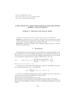 A New Proof of a Reduction Formula for the Appell Series F3 Due to Bailey∗