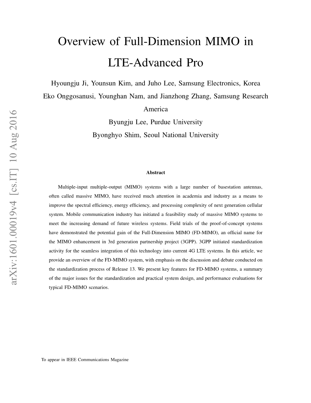 Overview of Full-Dimension MIMO in LTE-Advanced Pro