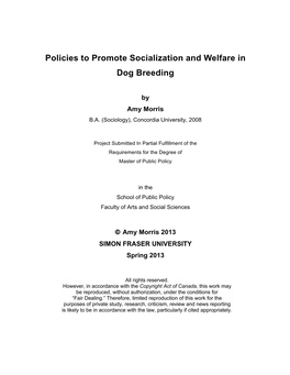 Policies to Promote Socialization and Welfare in Dog Breeding