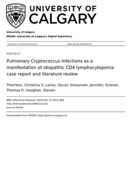 Pulmonary Cryptococcus Infections As a Manifestation of Idiopathic CD4 Lymphocytopenia: Case Report and Literature Review