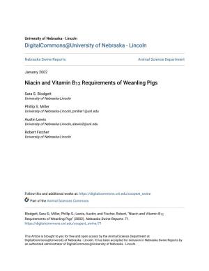 Niacin and Vitamin B12 Requirements of Weanling Pigs