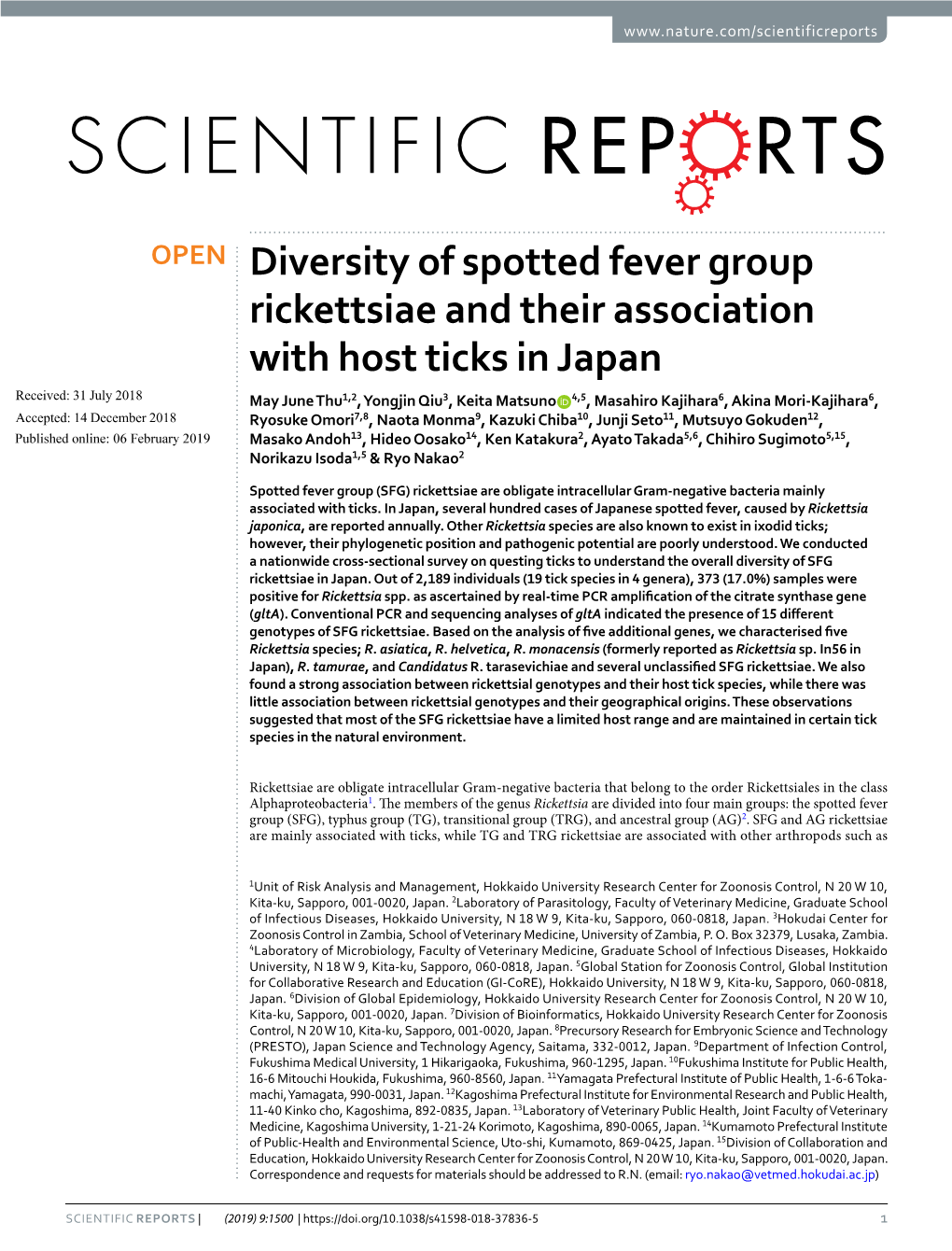 Diversity of Spotted Fever Group Rickettsiae and Their Association