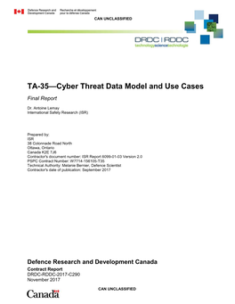 Cyber Threat Data Model and Use Cases Final Report