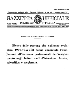 Gazzetta Ufficiale Del Regno D'italia N. 074 Del 27 Marzo 1941 Supplemento Ordinario