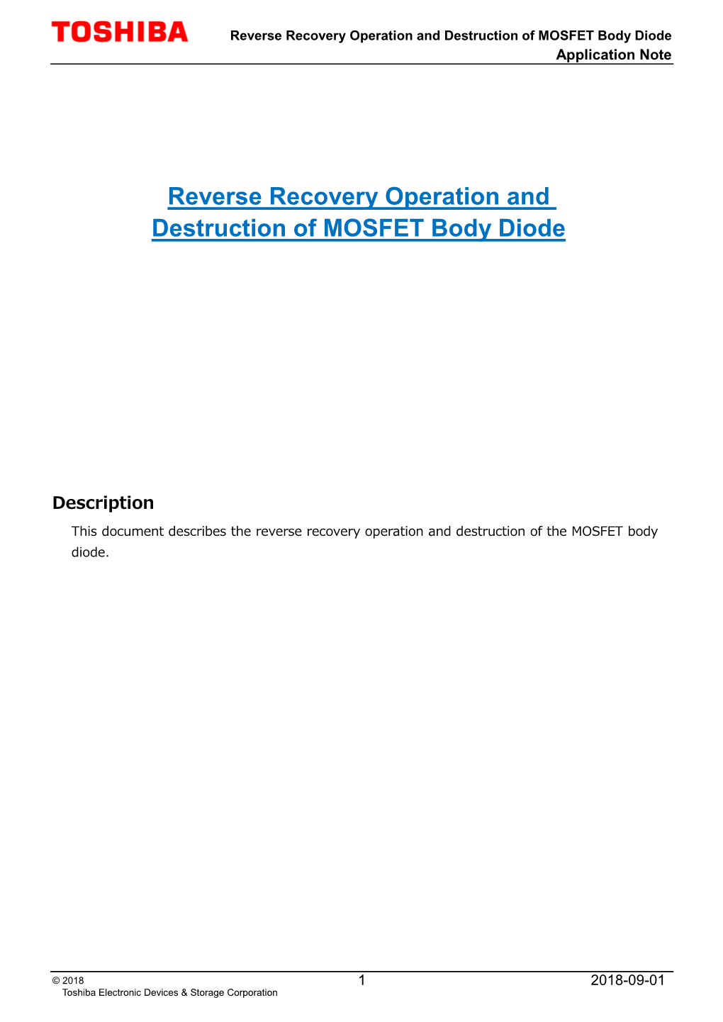 Reverse Recovery Operation and Destruction of MOSFET Body Diode Application Note