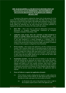 The Maharashtra Land Revenue Restoration of Occupancy (Unauthorisedly Transferred by Occupants Belonging to Scheduled Tribes) Rules, 19691