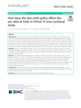 How Does the Two-Child Policy Affect the Sex Ratio at Birth in China? a Cross-Sectional Study S