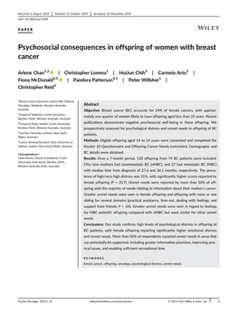 Psychosocial Consequences in Offspring of Women with Breast Cancer