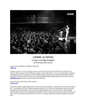 LIANNE LA HAVAS Is Your Love Big Enough? 2013 Spring Headlining Tour