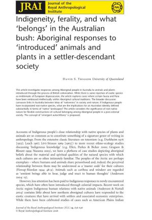 'Belongs' in the Australian Bush: Aboriginal Responses to 'Introduced'