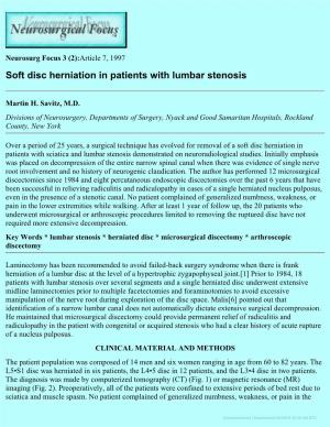 Soft Disc Herniation in Patients with Lumbar Stenosis