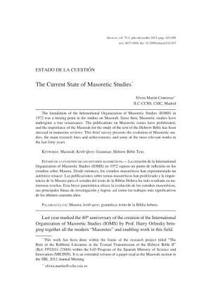 The Current State of Masoretic Studies*