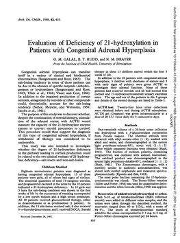 Evaluation of Deficiency of 21 -Hydroxylation in Patients with Congenital Adrenal Hyperplasia 0