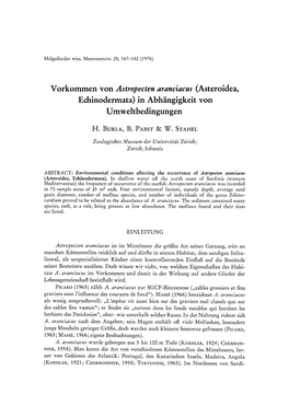 Astropecten Aranciacus (Asteroidea, Echinodermata) in Abh Ingigkeit Von Umweltbedingungen