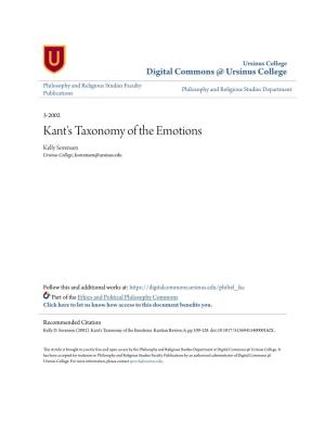 Kant's Taxonomy of the Emotions Kelly Sorensen Ursinus College, Ksorensen@Ursinus.Edu