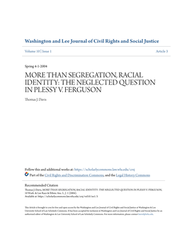 Than Segregation, Racial Identity: the Neglected Question in Plessy V