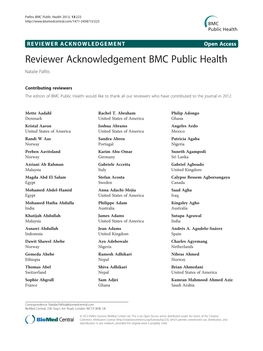 Reviewer Acknowledgement BMC Public Health Natalie Pafitis