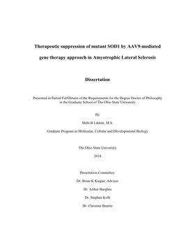 Therapeutic Suppression of Mutant SOD1 by AAV9-Mediated Gene