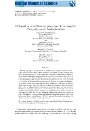 Ecological Factors Influencing Group Sizes of River Dolphins (Inia Geoffrensis and Sotalia Fluviatilis)
