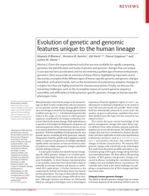 Evolution of Genetic and Genomic Features Unique to the Human Lineage