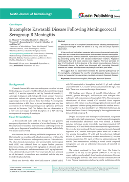 Incomplete Kawasaki Disease Following Meningococcal Serogroup B Meningitis